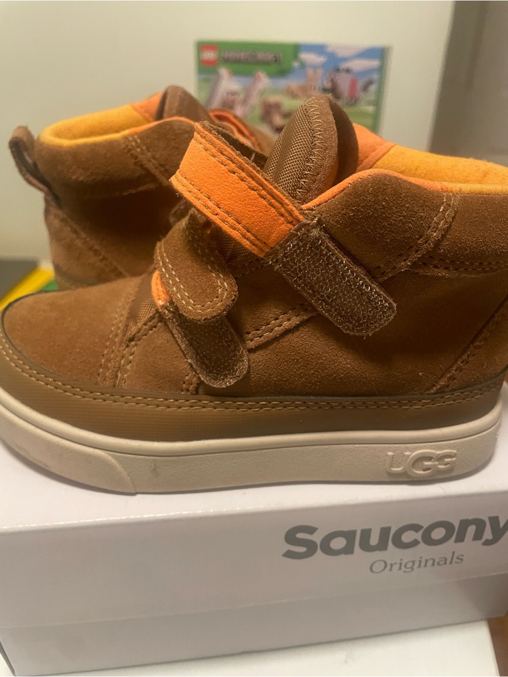 UGG Kids Brown Suede High-Top Sneakers with Orange Trim